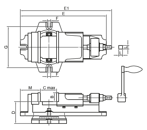 Zeichnung 1 Fräsmaschinenschraubstock mechanisch, Typ MSK 125