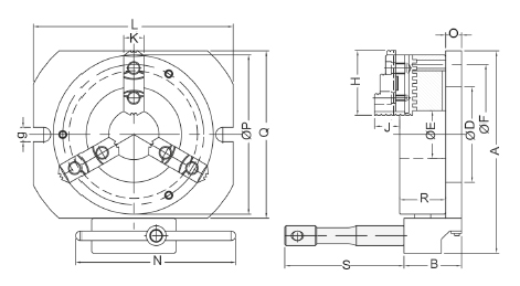 Drawing 1 Three-jaw lathe chuck with angle drive, type 300
