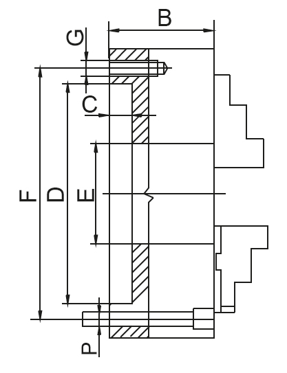 Drawing Four-jaw lathe chuck 250 mm DIN 6350 drilled
