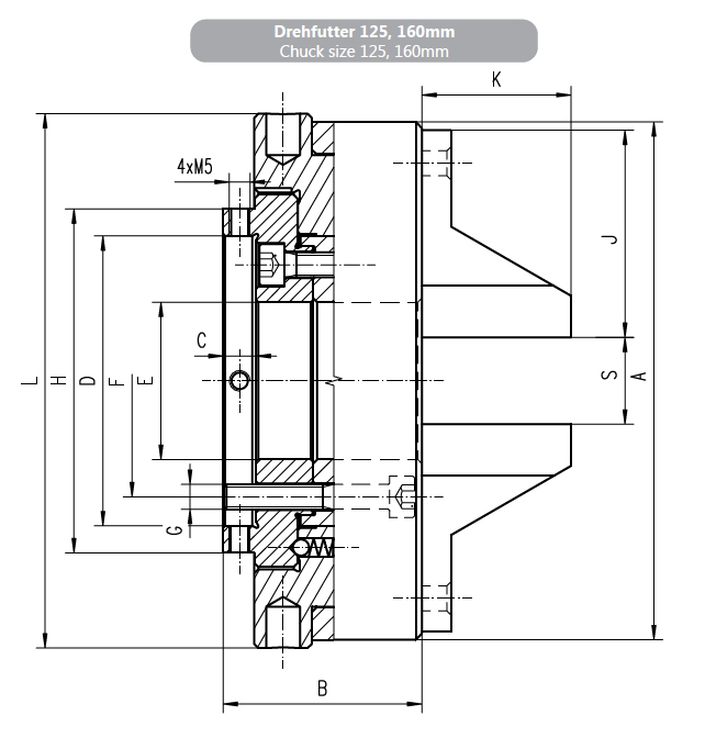 Drawing 6-jaw scroll chuck Bison type 3866-125