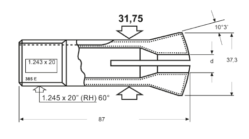 Zeichnung Spannzange rund, Typ 385 E (5C) Ø 3,0 mm