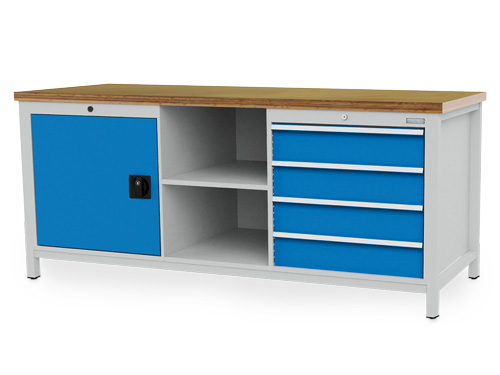 Kastenwerkbank B/T/H 2000 x 750 x 859 mm mit Flügeltür 4 Schubladen R 24-24 Kastenwerkbank B/T/H 2000 x 750 x 859 mm mit Flügeltür 4 Schubladen R 24-24