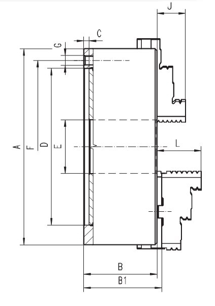 Drawing 3-jaw scroll chuck Bison type 3205-630