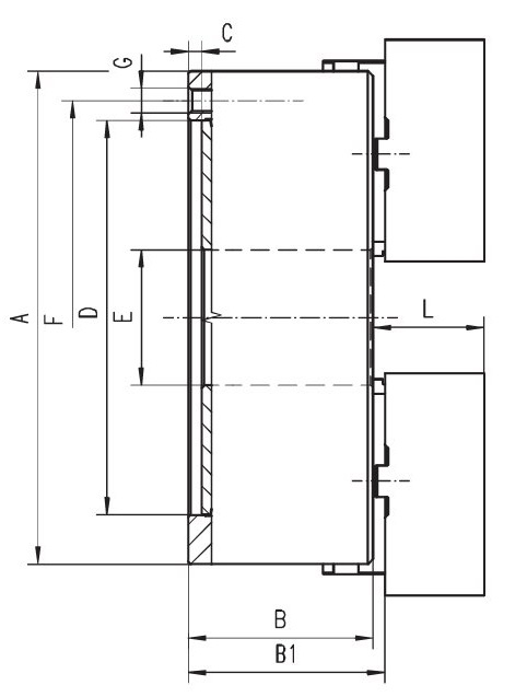 Drawing 2-jaw scroll chuck DIN 6350 Bison type 3105-160