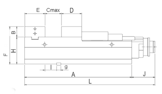 Drawing 1 NC precision power vice type MC2-200L, long