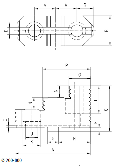 Zeichnung Harte Aufsatzbacken für Planscheiben Ø 315 mm
