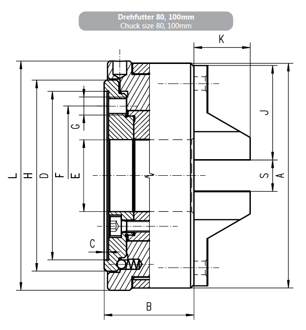 Drawing 6-jaw scroll chuck Bison type 3866-80