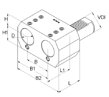 Drawing VDI 50 Boring bar holder with 2 bores, E8-50-32