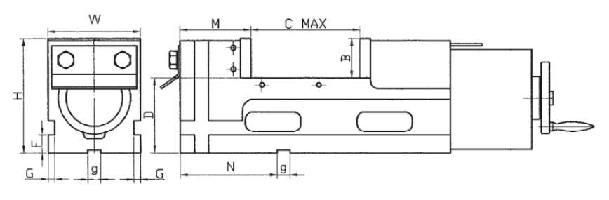 Zeichnung 2 Schraubstock, pneumatisch Typ PSP 160 / 250