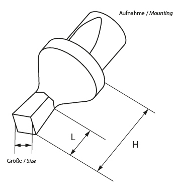 Zeichnung Räumstempel Vierkant Schaft-Ø 16 mm, Größe 19 Zeichnung Räumstempel Vierkant Schaft-Ø 16 mm, Größe 19