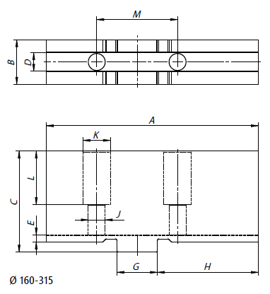 Zeichnung Weiche Aufsatzbacken für Keilstangenfutter 160 mm