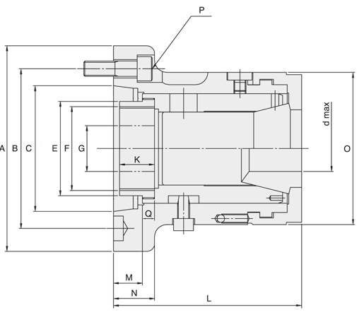 Zeichnung Kraftspannzangenfutter CR60A6, Spannzange 185E