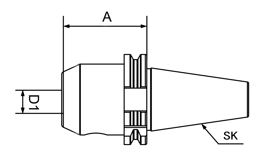 Zeichnung Flächenspannfutter WELDON DIN 69871, SK40-18-160