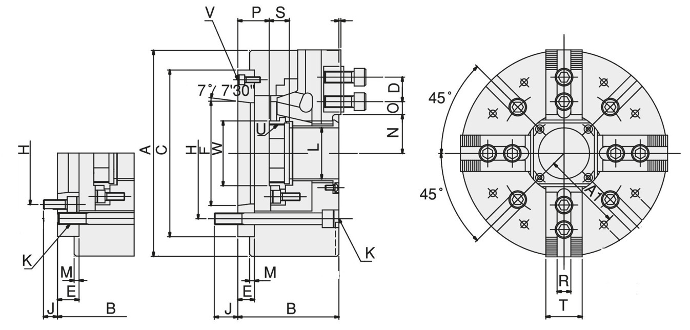 Zeichnung Vierbacken-Kraftspannfutter NIT-215A8 Ø 381 mm