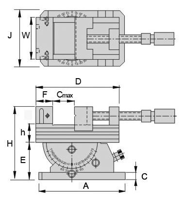 Zeichnung Sinus-Schraubstock TMV-SBH-125, hydraulisch
