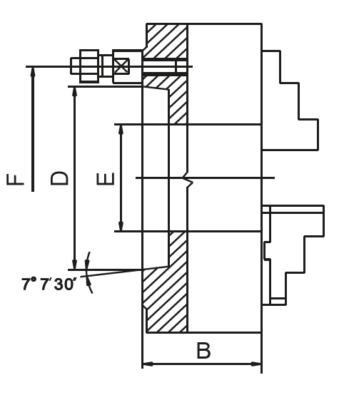 Drawing Four-jaw lathe chuck DIN 55027 Ø 125 mm, Taper 3