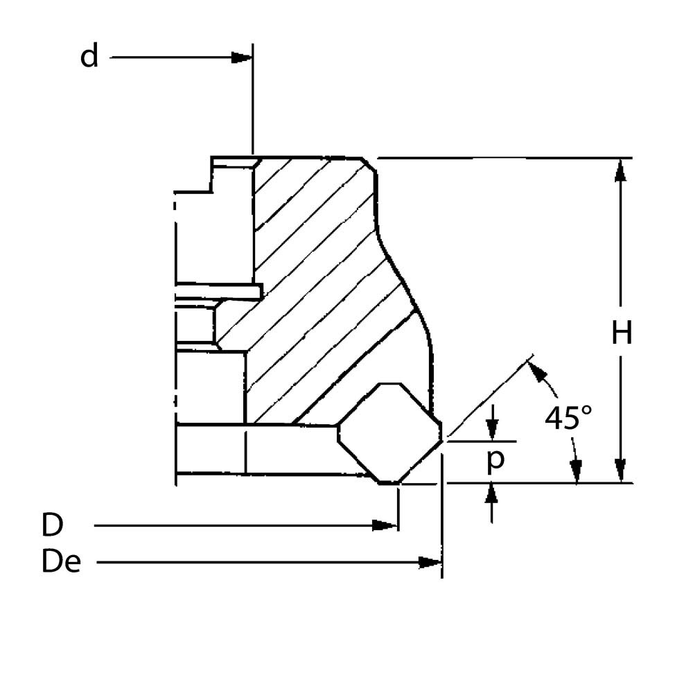 Planfräser 45° D=80 d=27 Z6 Zeichnung