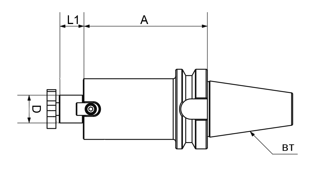 Drawing Face mill holder MAS BT40, D:27 mm / A:100 mm