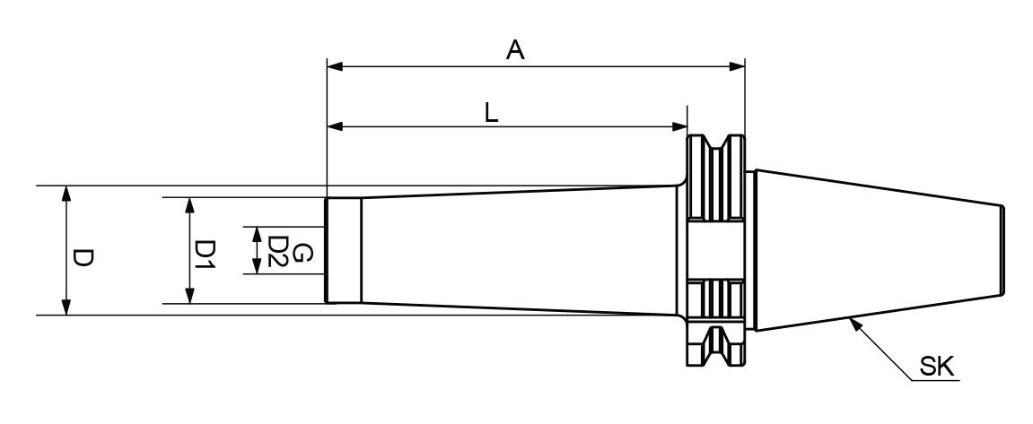 Drawing Screw-on type milling arbor SK40-M12-50 DIN 69871