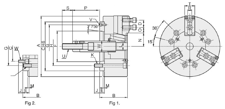 Drawing Three-jaw power chuck V-212A8 Ø 304 mm