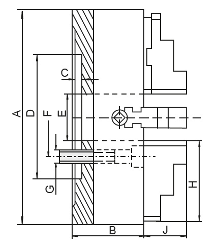 Drawing Independent chuck, centre mount Ø 80 mm Drawing Independent chuck, centre mount Ø 80 mm