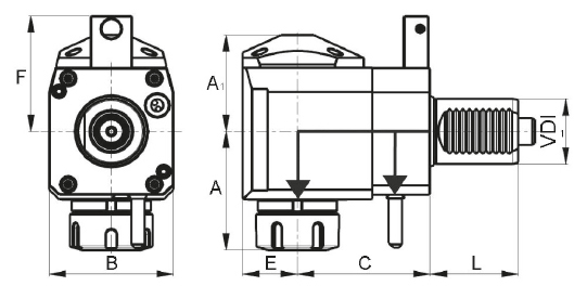 Drawing Driven tool VDI 40 ER 25, without IC, left Drawing Driven tool VDI 40 ER 25, without IC, left