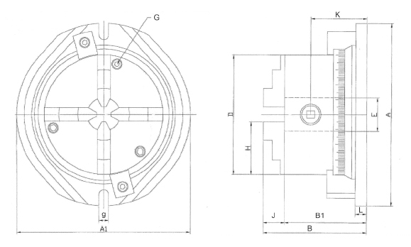 Drawing Four-jaw chuck with swivel base, type 200