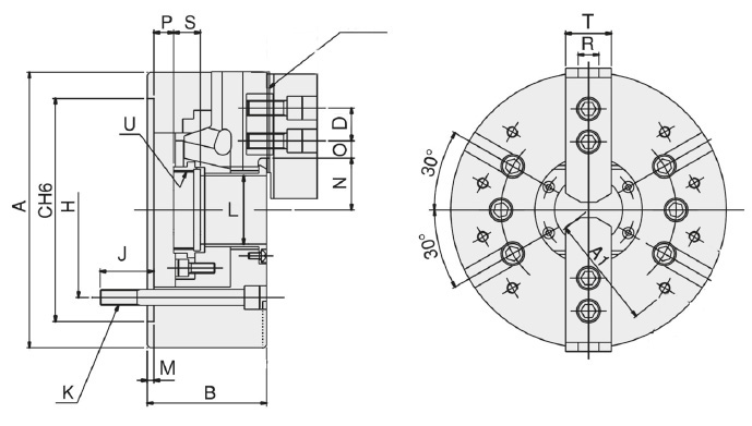Drawing Two-jaw power chuck NT-208 Ø 210 mm 