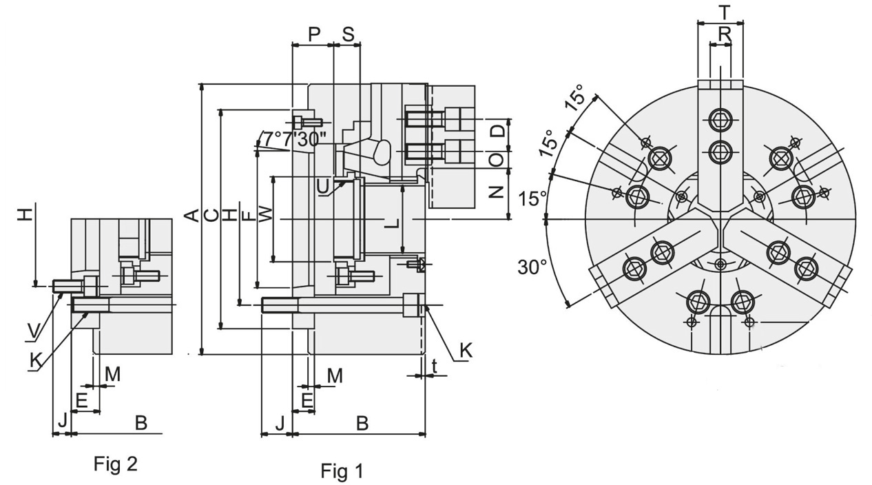 Zeichnung Dreibacken-Kraftspannfutter NB-210A8 Ø 254 mm