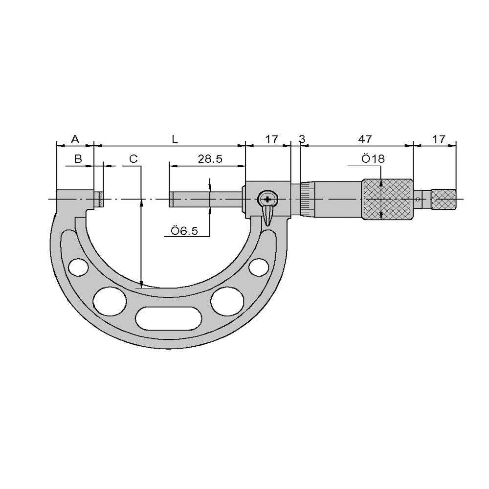 Zeichnung Bügelmessschraube 200 - 225 mm Bügel lackiert DIN 863