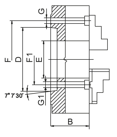Drawing Three-jaw lathe chuck DIN 55026 Ø 315 mm, Taper 8 Drawing Three-jaw lathe chuck DIN 55026 Ø 315 mm, Taper 8