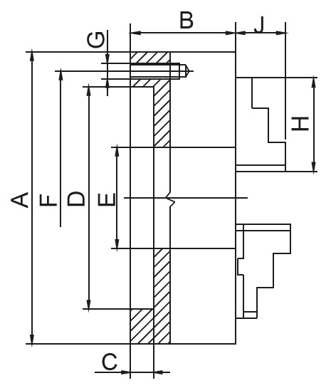 Drawing Three-jaw lathe chuck cast iron, DIN 6350 Ø 100 Drawing Three-jaw lathe chuck cast iron, DIN 6350 Ø 100