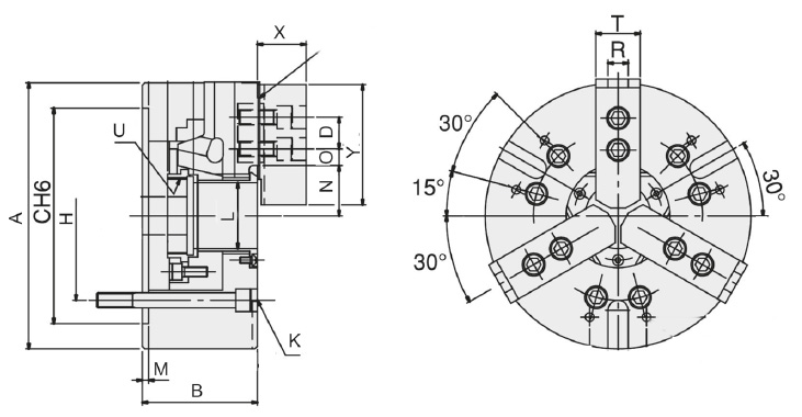 Zeichnung Dreibacken-Kraftspannfutter N-204 Ø 110 mm