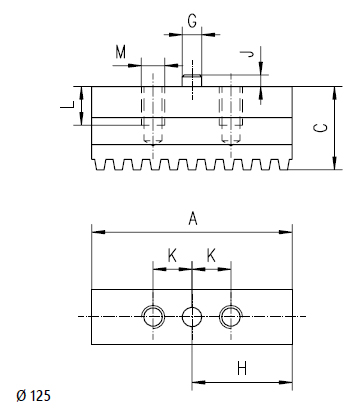 Zeichnung 2 Harte Grundbacken für Keilstangenfutter Ø 125 mm