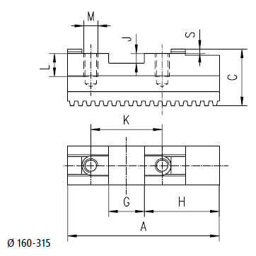 Zeichnung 2 Harte Grundbacken für Keilstangenfutter Ø 315 mm