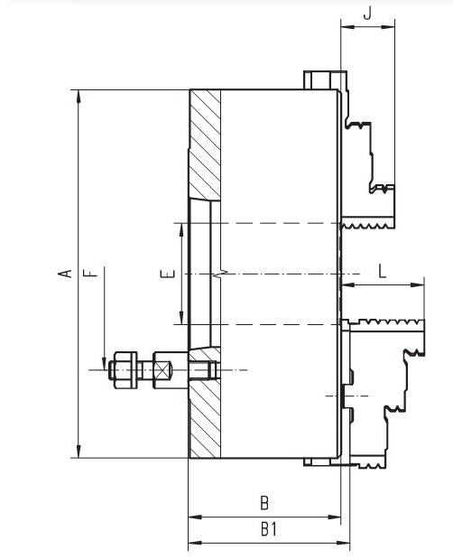 Drawing 3-jaw scroll chuck Bison type 3534-630-15