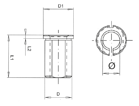 Zeichnung Reduzierbuchse geschlitzt, RZ-20-08 Zeichnung Reduzierbuchse geschlitzt, RZ-20-08