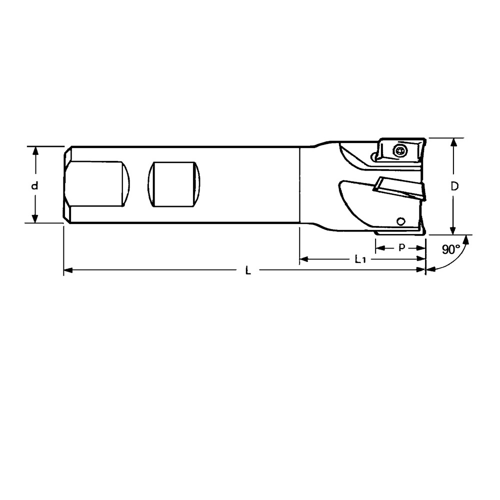 Shoulder milling cutters 90° D=25 d=25 Z4 Weldon technical drawing Shoulder milling cutters 90° D=25 d=25 Z4 Weldon technical drawing
