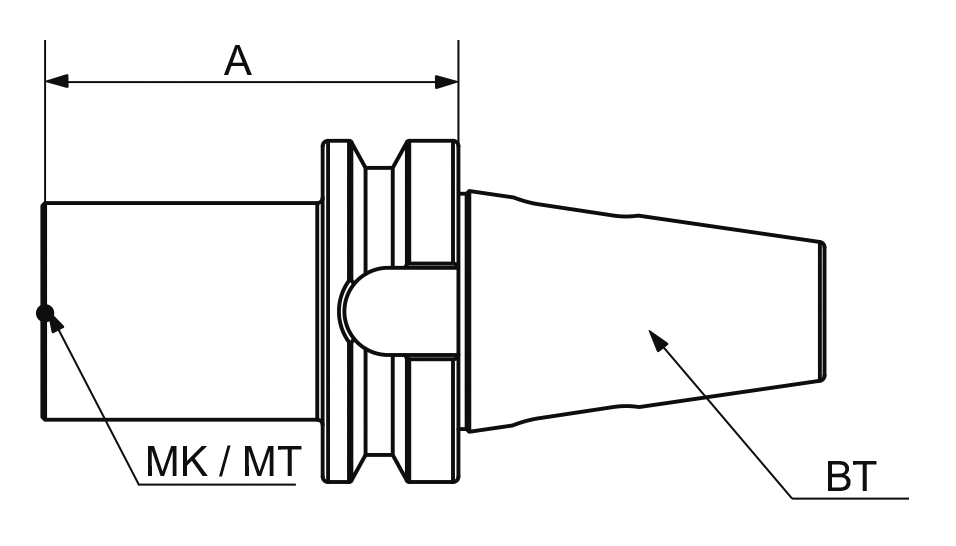 Drawing Reducing adapter MAS BT 40 MT2 with tang