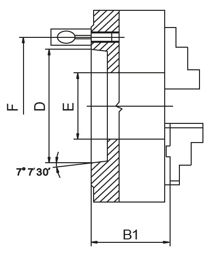 Drawing Three-jaw lathe chuck DIN 55027 Ø 200 mm, Taper 5 Drawing Three-jaw lathe chuck DIN 55027 Ø 200 mm, Taper 5