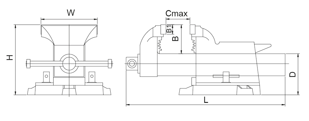Drawing 1 Table vice BASIC 100 with swivel base