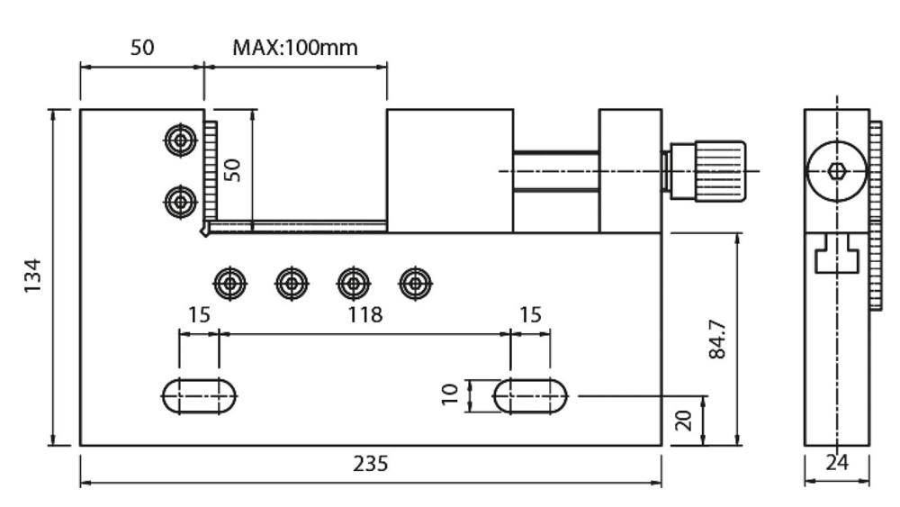 Zeichnung Präzisions-Erodierschraubstock 100 mm