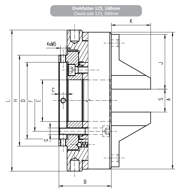 Drawing 6-jaw scroll chuck Bison type 3866-160