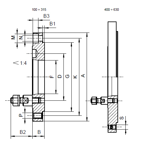 Drawing Adapter plate DIN 55027, type 8230-200-6-X