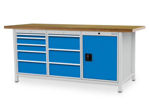Kastenwerkbank B 2000 x T 750 x H 859 mm mit 8 Schubladen und Flügeltür R 18-24