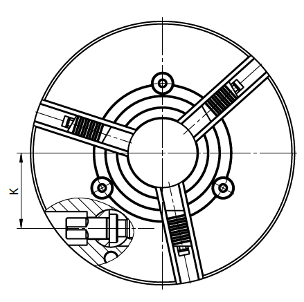 Zeichnung 1 Dreibacken-Keilstangenfutter Typ 3474-400 RHU