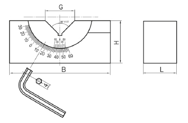 Zeichnung Winkelprisma einstellbar, L: 46 mm