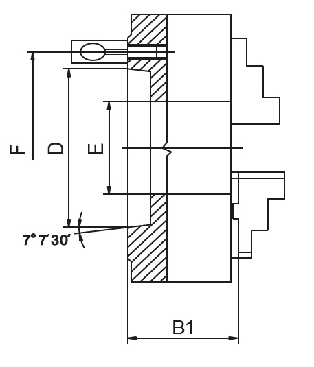 Drawing Three-jaw lathe chuck DIN 55027 Ø 125 mm, Taper 3